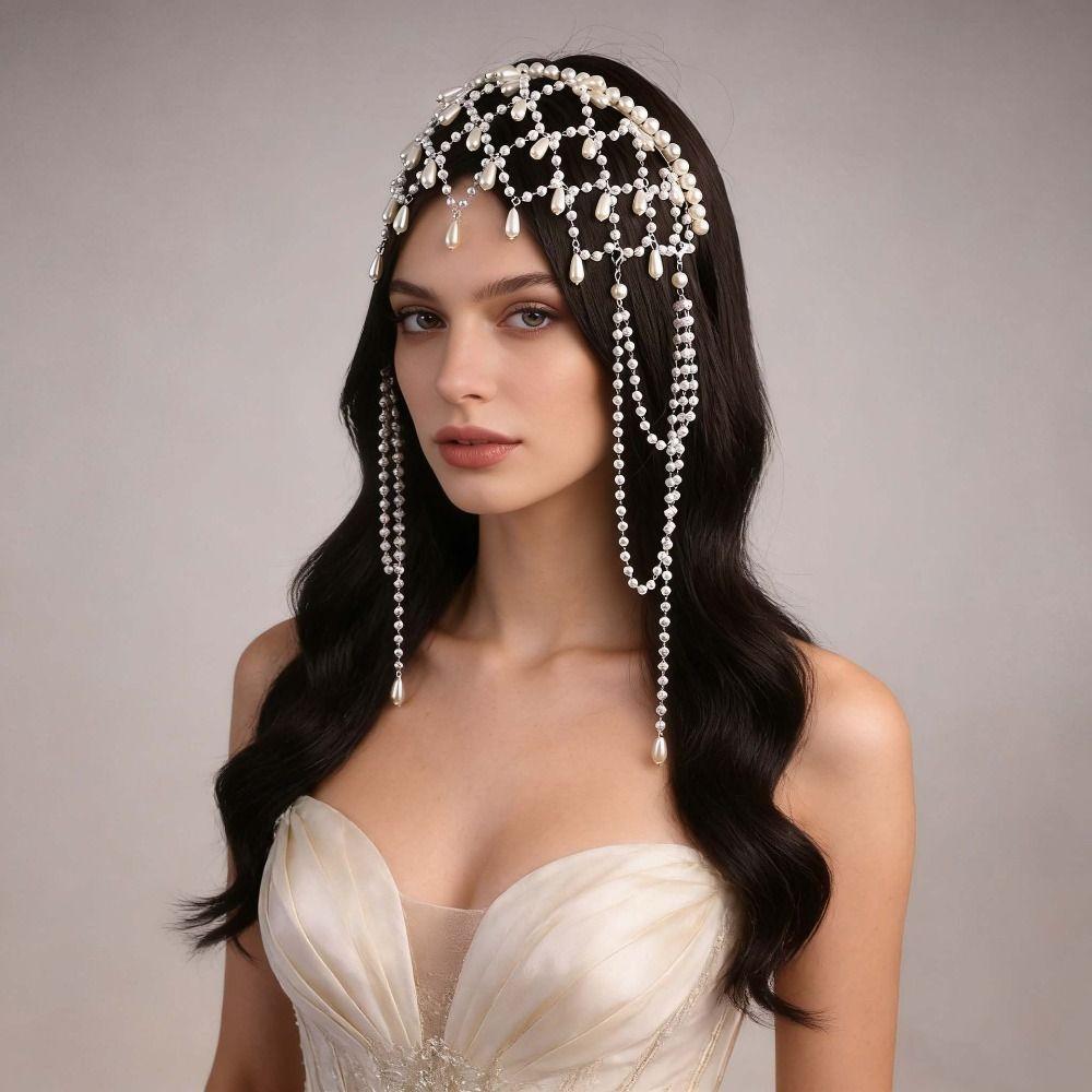 Hair Jewelry Tassel Pendant Forehead Chain Handmade Pearls Chain Headbands Banquet Event