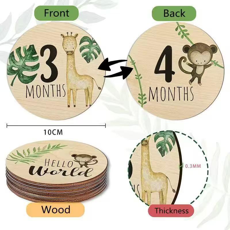 Wooden Baby Milestone Cards - Newborn Photography Props for Each Month