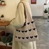 Knitted Love Pattern Tote Bag Stylish Woven Handbag Shoulder Bag for Women Party Work Travel Underarm Bag Outdoor