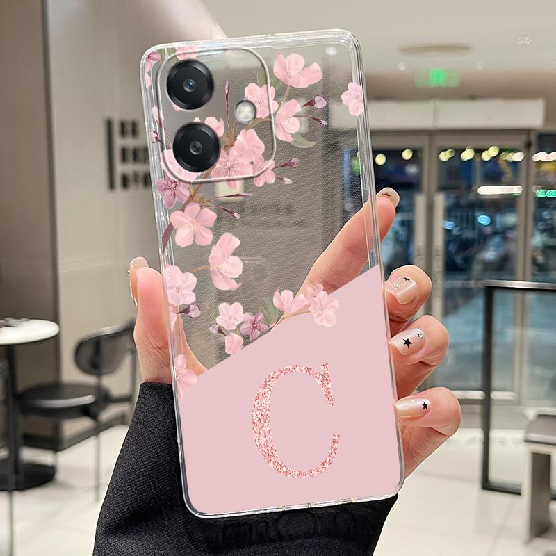 Letter Case For OPPO A3 5G 4G Funda OPPO A3X 4G 5G Fashion Flower Back Cover Transparent Soft Silicone TPU Clear Phone Casing