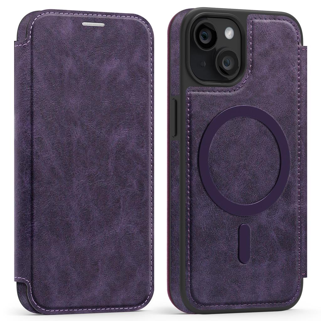 For iPhone 14 Case Compatible with MagSafe RFID Blocking Card Holder Leather Phone Cover