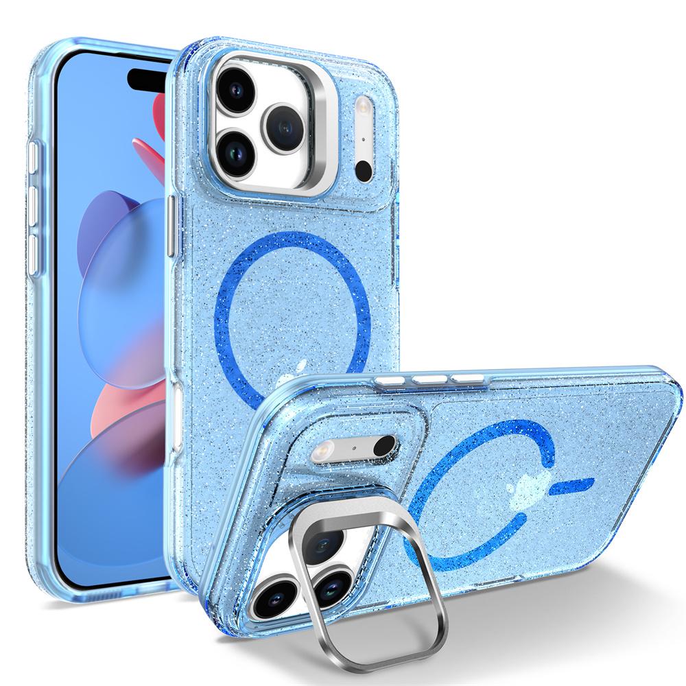 Luxury Bling Glitter For Magsafe Magnetic Case for iPhone 17 Air 17 Pro Max 16 Plus 15 14 13 12 11 Metal Lens Stand Clear Cover