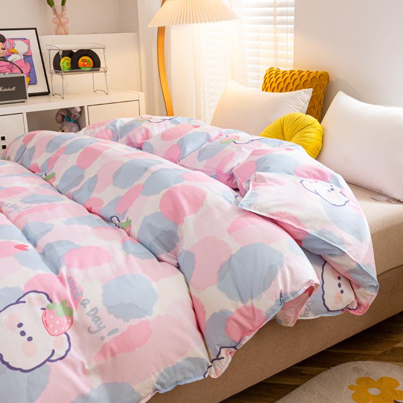 Kawaii Cartoon Bear Duvet Cover Cotton Girly Style Pattern Bedding Soft Skin-friendly Breathable Comforter Cover for Kids Girls