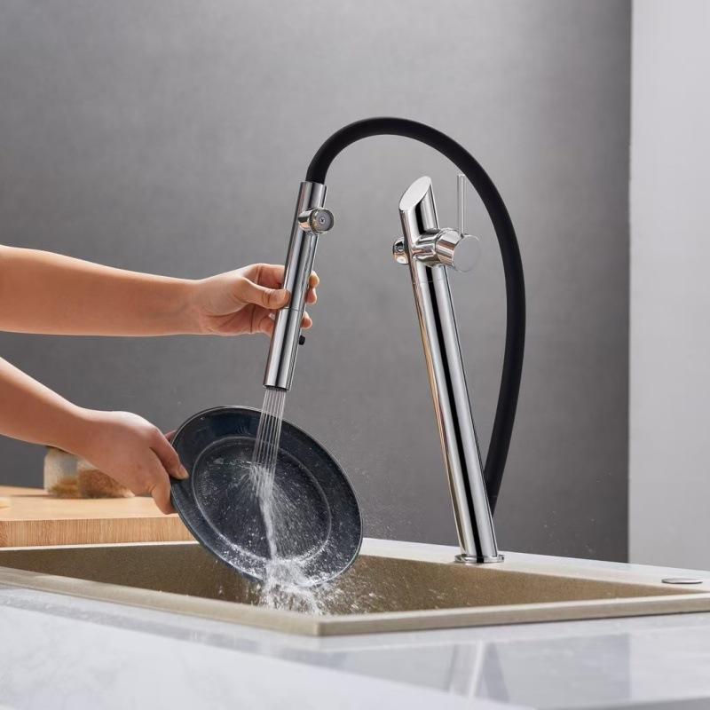 Tuqiu New Sink Faucet Kitchen Tap Hot and Cold Functions Brass Rotation Pull Down Decked Single Lever Sink Mixer New