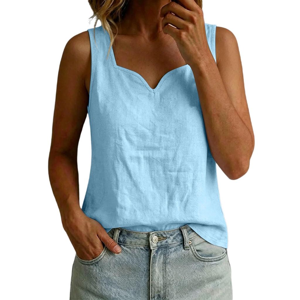 Women's Casual Sleeveless V Neck Loose Fit Solid Color Tank Top Lightweight Summer Blouse for Daily Wear and Outdoor Activities