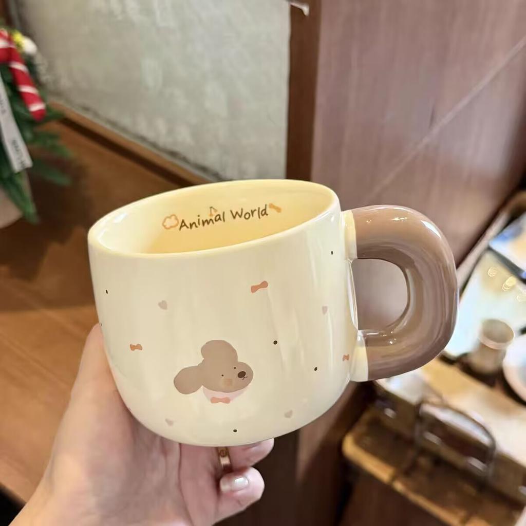 High value mug with lid spoon cute ceramic cup household water cup women's office coffee breakfast cup couple