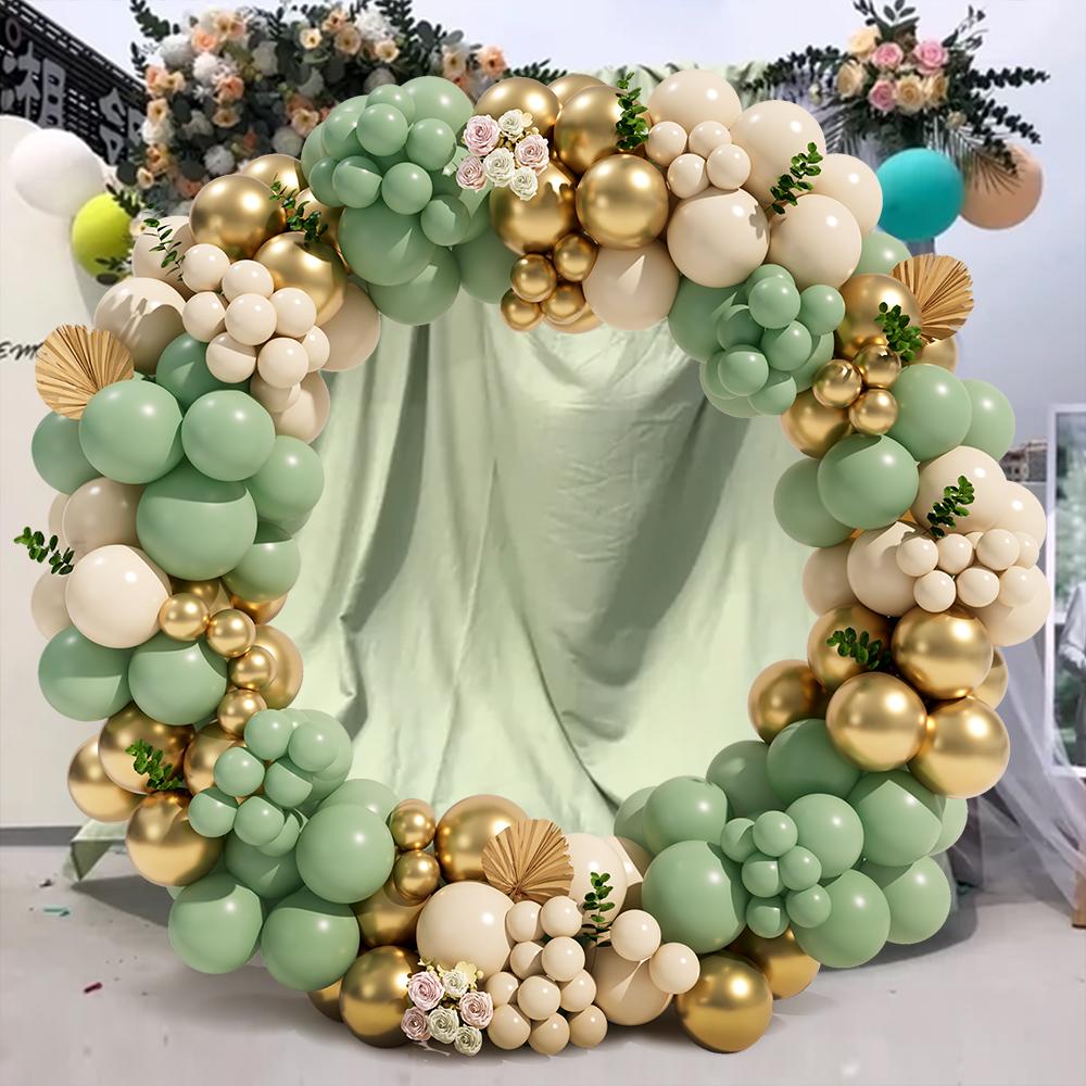 112PCS Green Balloon Garland Arch Retro Olive Green Balloon Set Chain Glue Latex For Wedding Birthday Party Background Decor