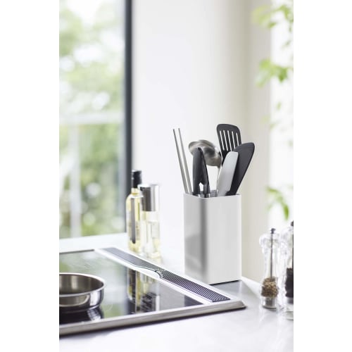 Yamazaki Kitchen Tool Stand, Square, White, Approx. W9.5 X D9.5 X H18cm, Plate, Compact Yet Large Capacity, 5183