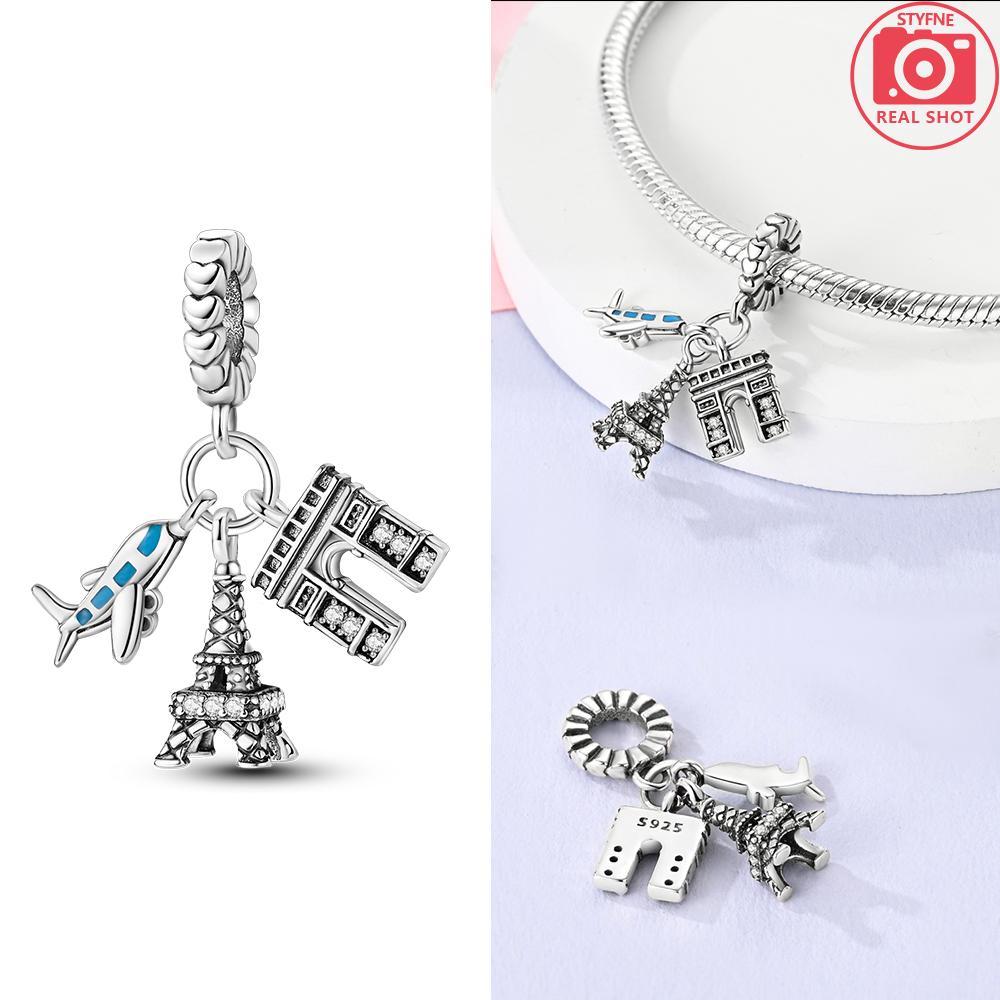 Charms 925 Silver Blue Suitcase Airplane Earth Beads Fit Bracelet Women Necklace Jewelry Diy Phone Charms