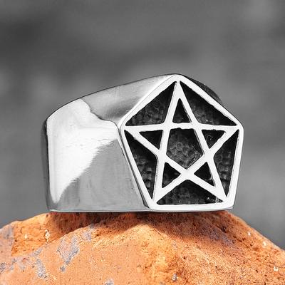 Simple Pentagram Stainless Steel Mens Rings Punk Charm Amulet for Boyfriend Biker Jewelry Unique Gift