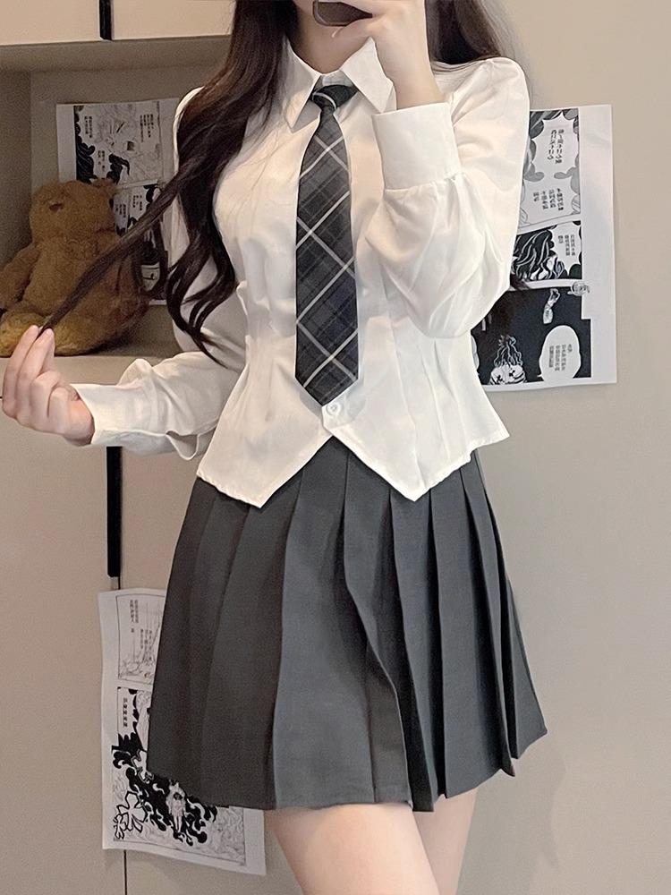 Academy Style Waist-Cinching Long-Sleeved Slim-Fit White Shirt for Women Small