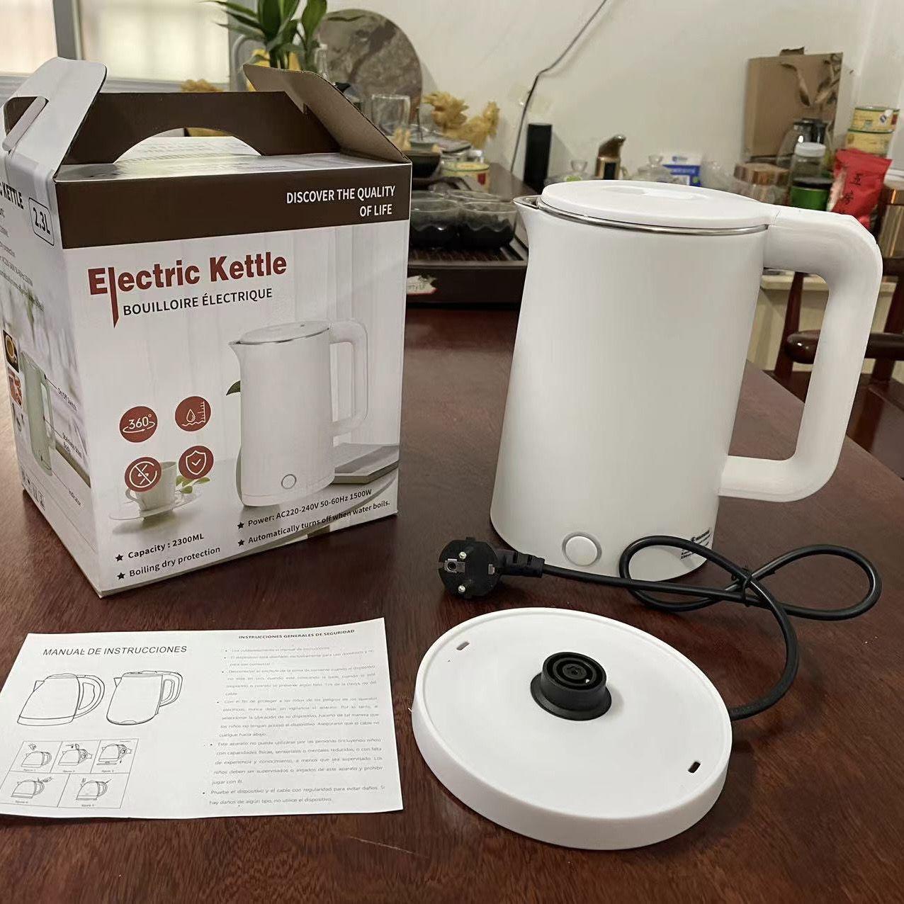 

2.3L Double-Layer Anti-Scald Electric Kettle with UK Plug & Auto Power Off, 220V White