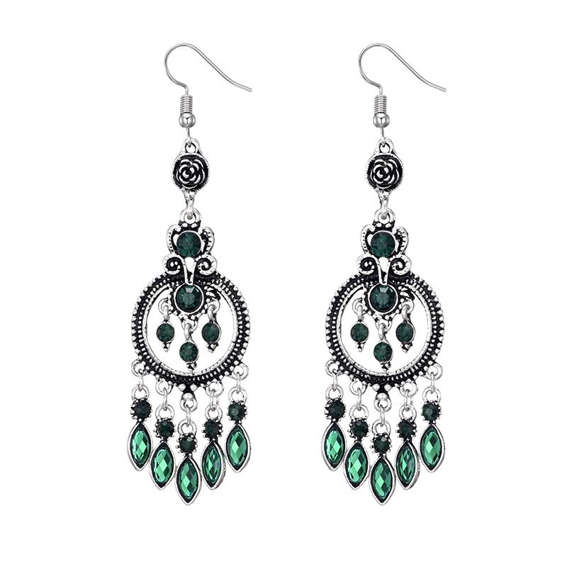 

Classic Trendy Geometric Earrings For Women Crystal Ethnic Drop Dangle Long Earings Rose Flower Vintage Earrings Zircon Brincos зелений