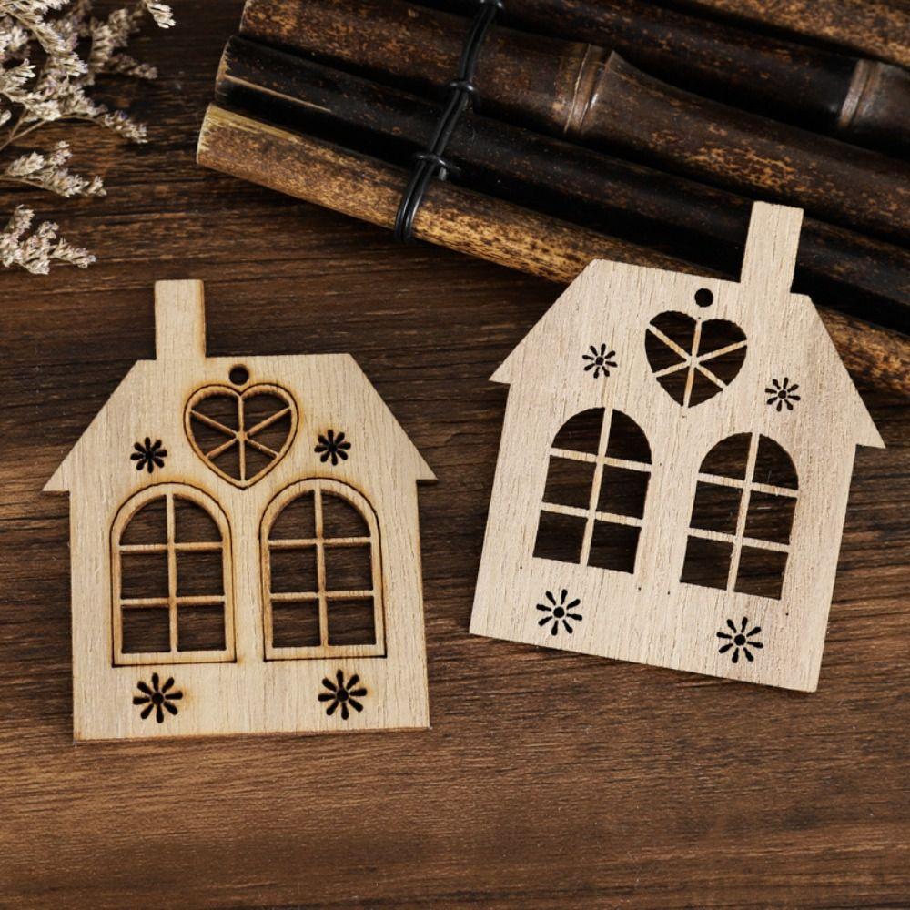 20pcs Wooden Pendant Christmas Wood House Navidad 2026 Home Decor Xmas Tree Hanging New Year Tree Ornament DIY Wooden Pendant
