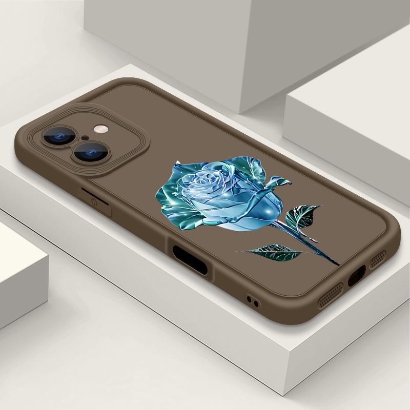 Husă Moale Mată cu Imprimeu Floare Roz Cristal Albastru Pentru iPhone 16 Pro Max 15 14 Pro 13 12 11 XS XR 8 7 Protecție Obiectiv Rezistentă la Șocuri Husă Telefon TPU