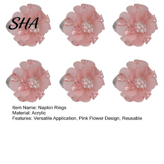 Lightweight Napkin Holders 6Pcs Pink Flower Rings, Acrylic Holders, Reusable Elegant Dinner Rings for Wedding Bridal Shower Banquet