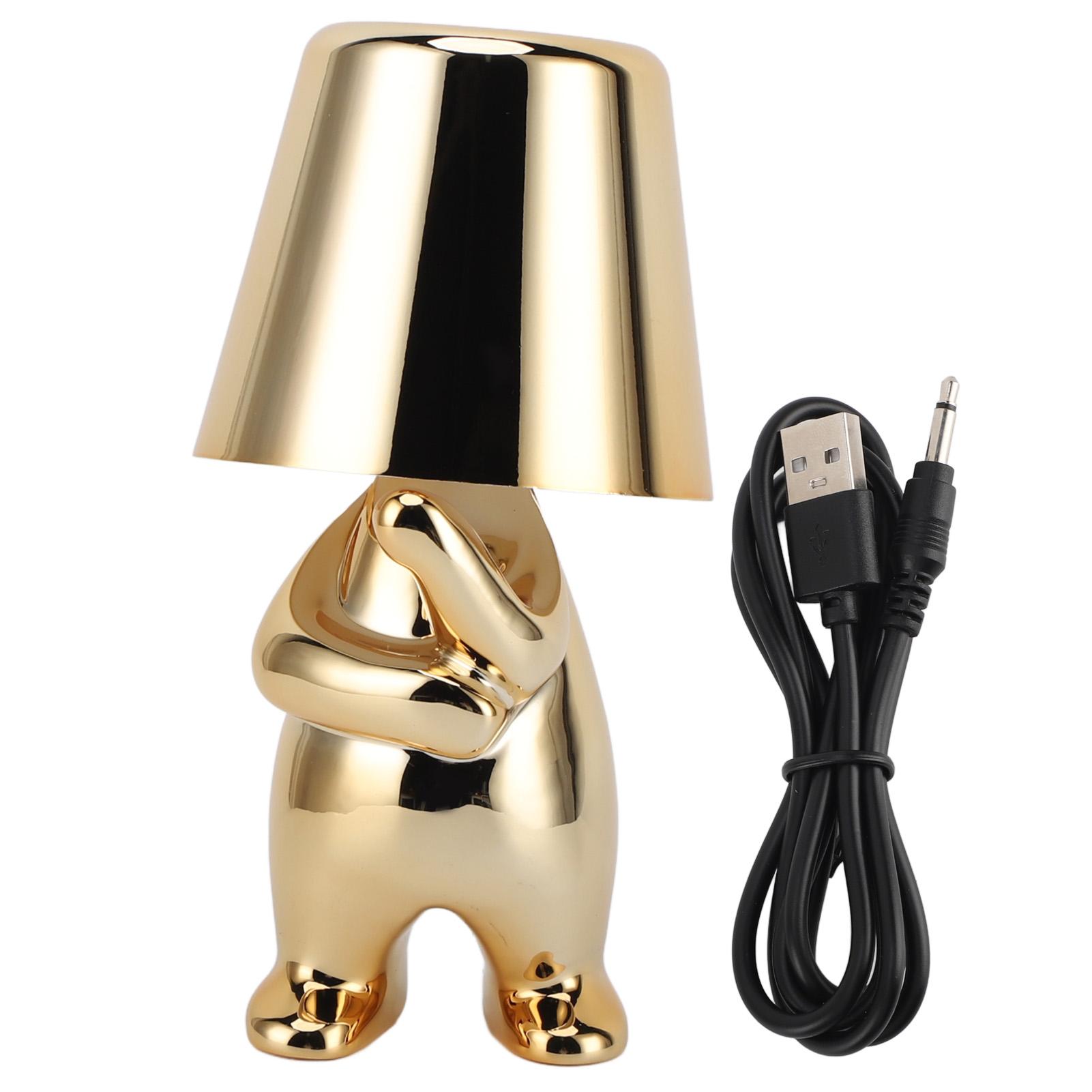 

Прикроватная настольная лампа с сенсорным управлением, зарядка через USB, 3 способа регулировки яркости, светодиодная статуэтка маленького человечка для спальни золотой