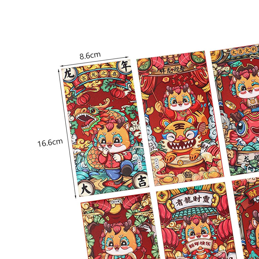 6 Year Red Envelopes, Packets, Dragon Hongbao Hong Bao Gifts, Money Holder for Spring