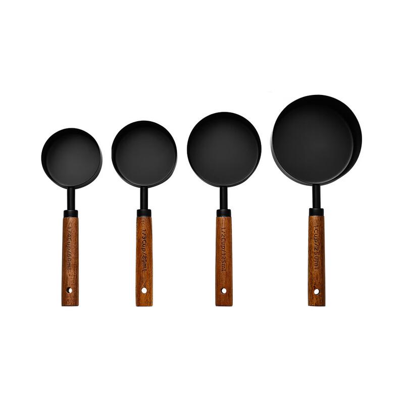 Gold-Plated Stainless Steel Measuring Set with Wood Handles