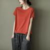 Camiseta para Mujer de Algodón de Verano Casual Talla Grande Holgada Cuello Redondo Pullover Tops de Manga Corta