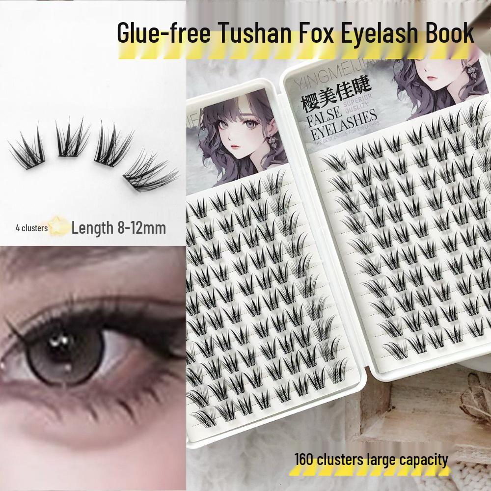 Natural Fox Style Comic False Eyelashes - Glue-Free, Large Capacity, Slanted Fly Design