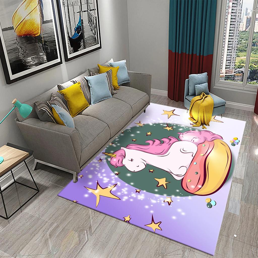 Lovely Cartoon Rainbow Unicorn Carpet Kids Bedroom Decor Rugs Baby Play Crawling Mat Living Room Bathroom Entrance Non-slip Rugs