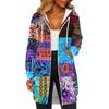 Women's Fashionable Printed  Long Sleeved Drawstring Hooded Zipper Pocket Long Casual Sweatshirt Jacket