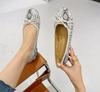 Fashion 41-43 Big Size Bowtie flat shoes woman round toe crystal glitter slip on loafers soft bottom bow ballet flats ladies OL shoes