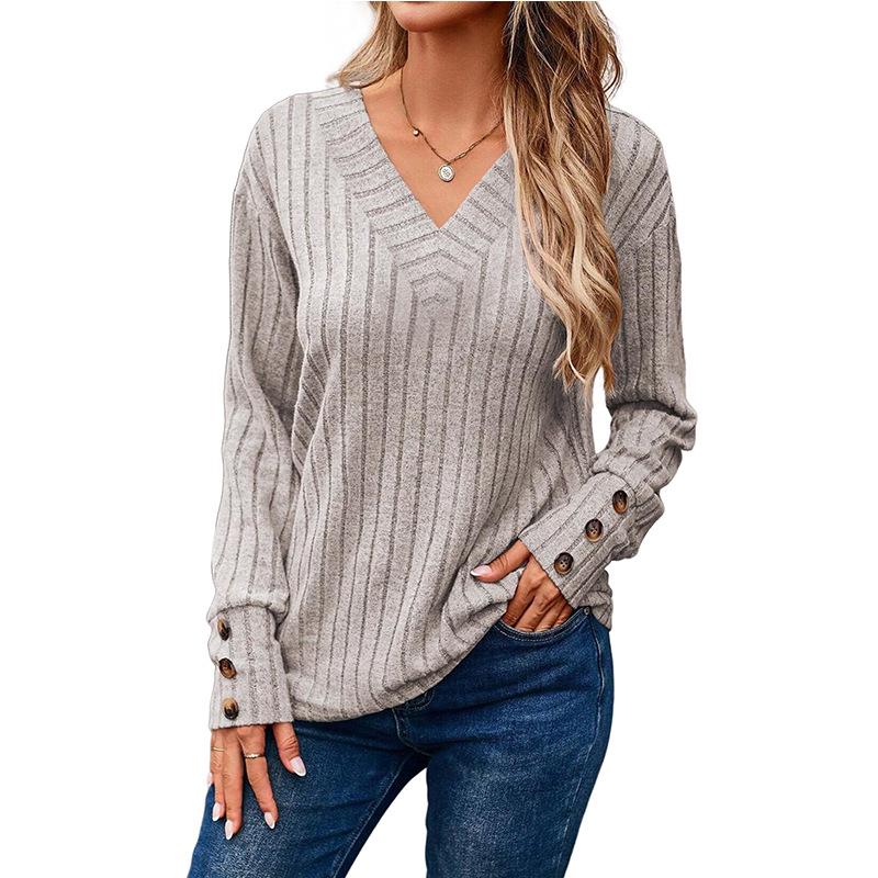 European-American Women's V-Neck Long Sleeve Button Shirt - New Fall/Winter 2025 Collection