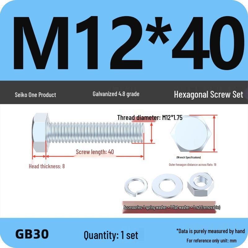 Galvanized Hex Head Bolt & Nut Set - Grade 4.8, Sizes M4 To M30