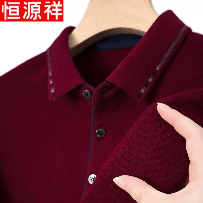 Hengyuanxiang Men's Pure Wool Knit Long-Sleeve Polo Sweater