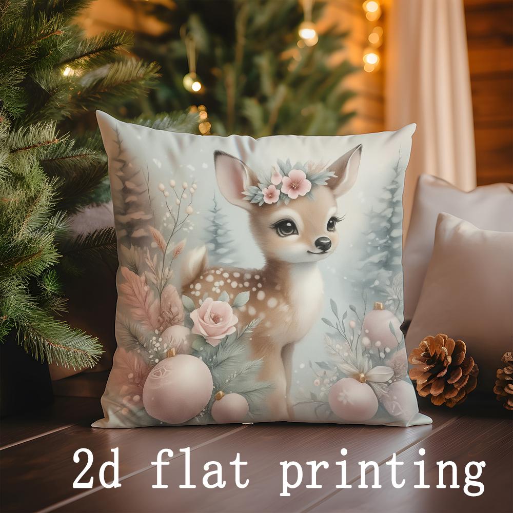Home Decor Christmas-themed Deer & Snowman Pillow Covers Pattern Cushion Cover Suitable for Sofa Bedroom Car Pillow Cover
