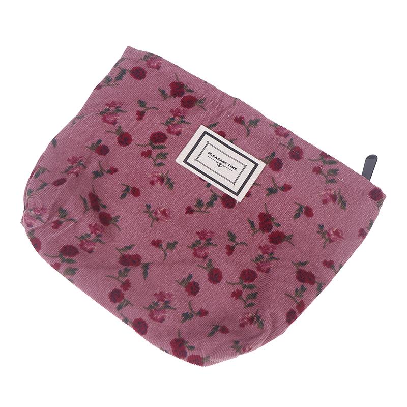 Cute Flower Corduroy Makeup Bag Women Zipper Cosmetic Organizer Female Clutch Bag Portable Toiletry Case For Girls