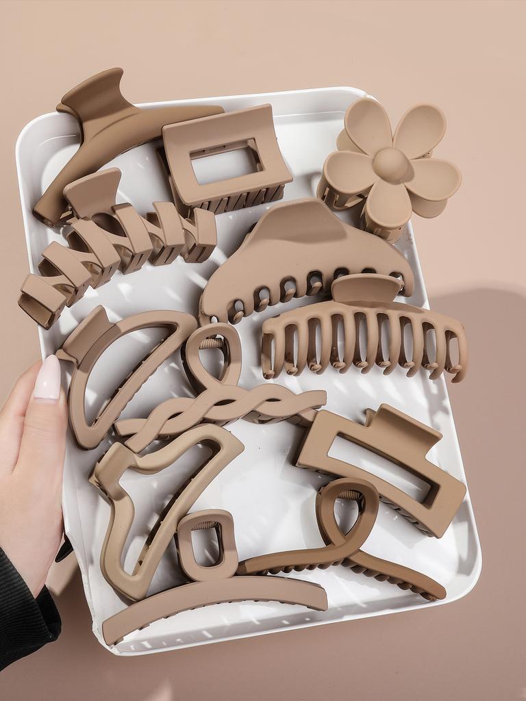 12 Stück Neutrale Farben Quadratische Haarspangen, Mehrere Stile Starker Halt Blume Kieferklemme, Matte Bananenklemmen für Dickes Haar