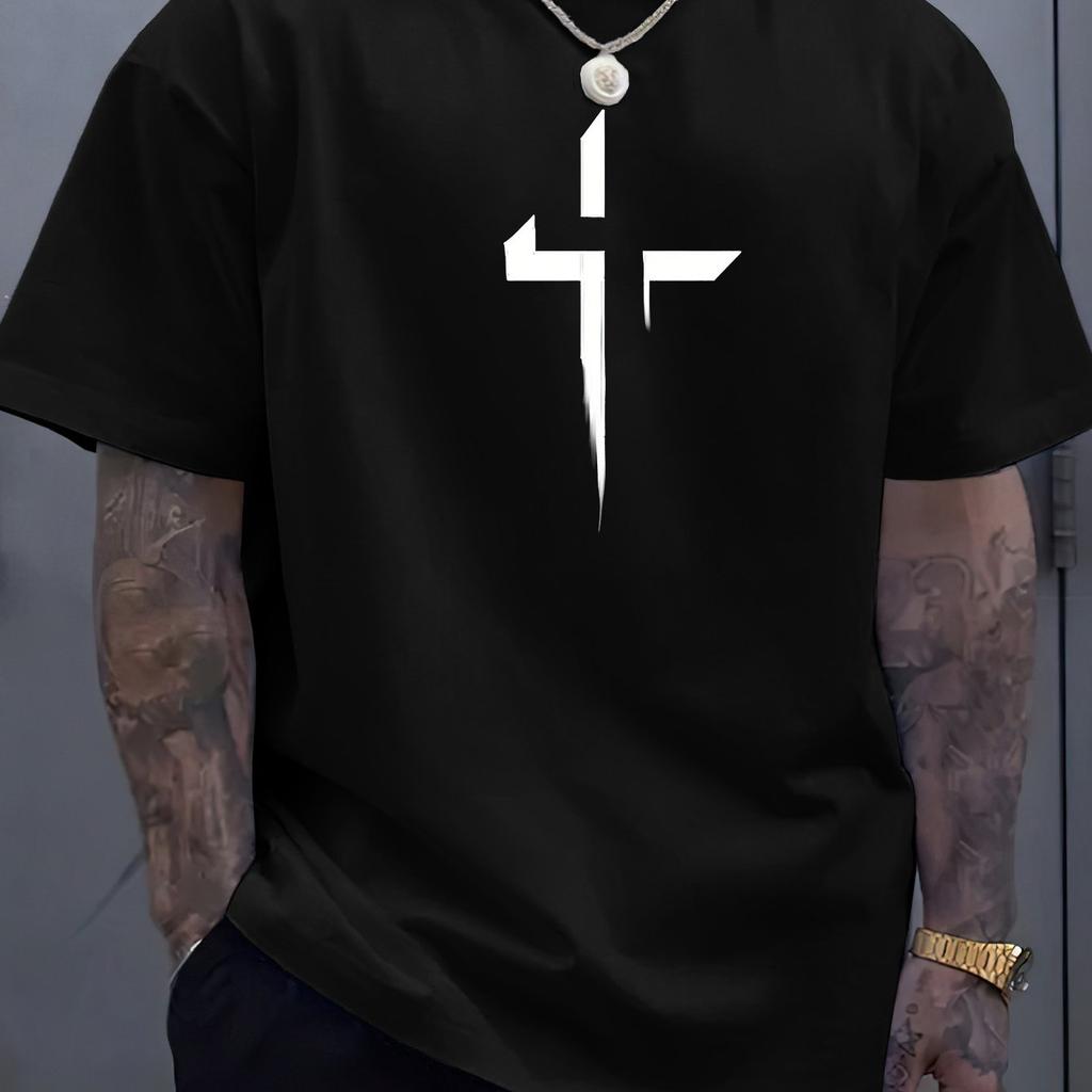 Summer Men's 100_ Cotton Casual Sports Loose Large Size Letter Pattern Printed Comfortable Round Neck Short Sleeve T-shirt Top