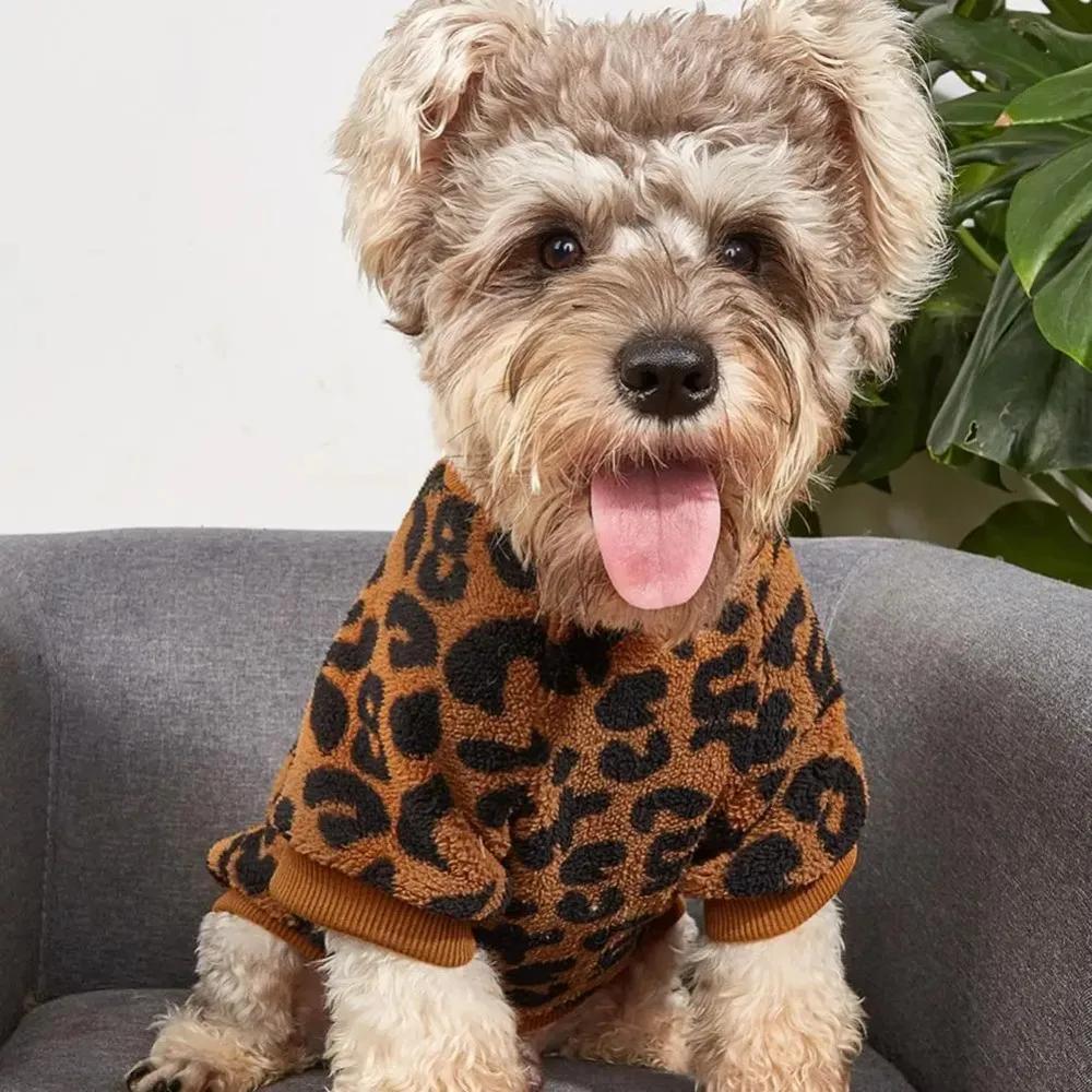 Puppy Pullover Dogs Pet Sweater Winter Leopard Print French Bulldog Winter Warm Sweater Pet Apparel Clothing