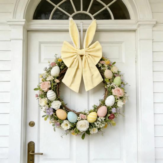 16-tums påskkransrosetter Glad påskkaninöronrosett för trädtopp Dekorativ tygrosett för vårhelg Ytterdörr Vägg Fönster Inomhus Utomhus
