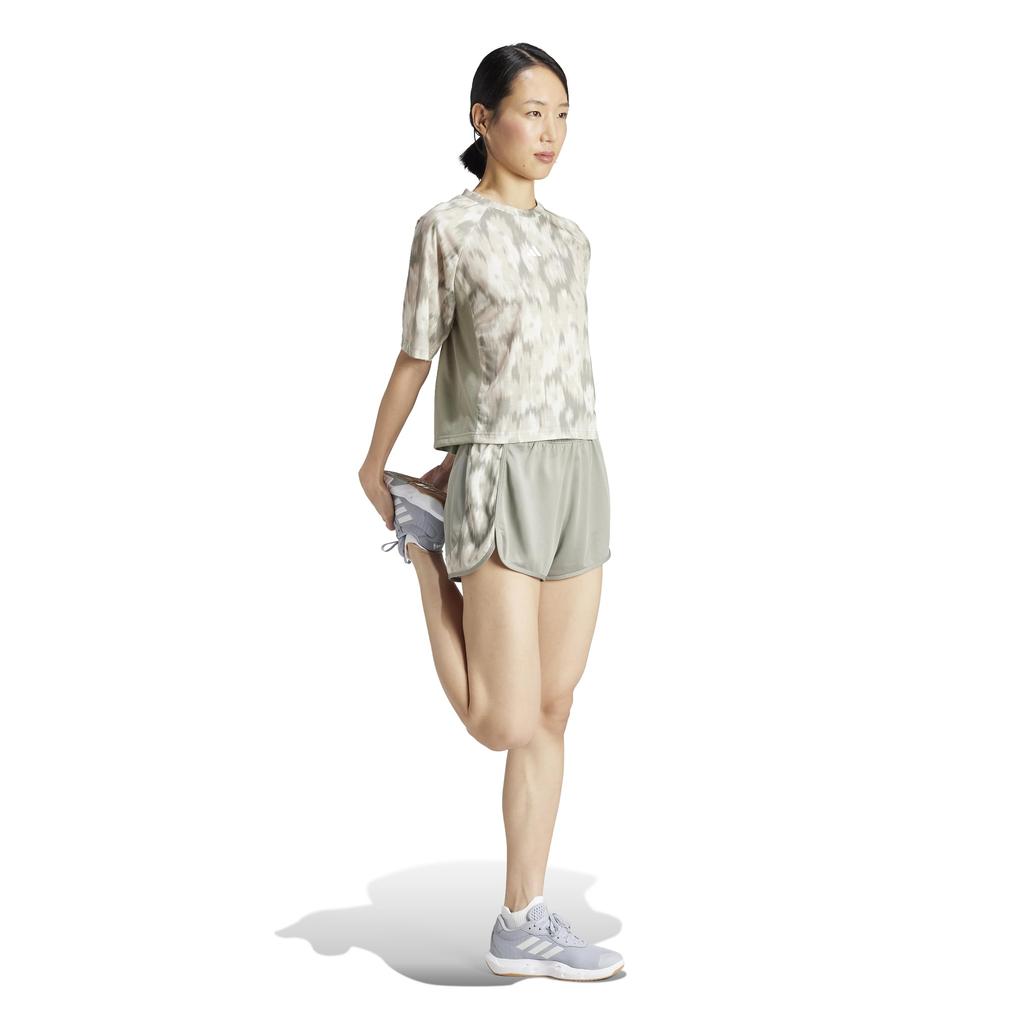 Adidas Train Essentials Short Sleeve Floral Silver Pebble Women's T-Shirt, All-Over Print, Tie-Dye, (JSD17) (IK5466)