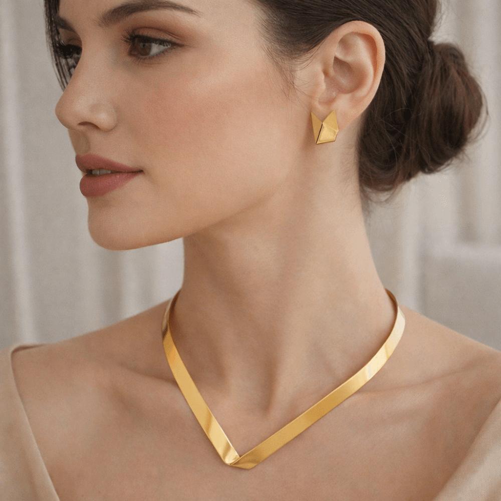 Metallic Finish Choker Necklace Gothic Irregular Earrings Torque Collar Punk Jewelry Set  Festival