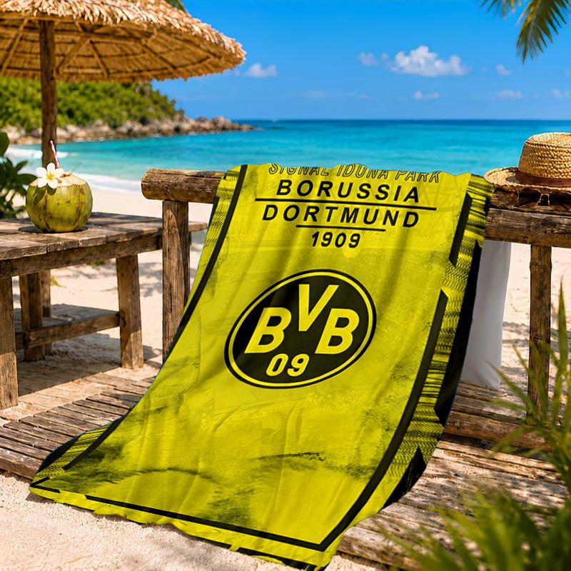 Plážová osuška z mikrovlákna s potiskem designu fotbalového míče BVB, měkká a savá, rychleschnoucí, ideální pro letní cestování, nezbytnost na pláž, k bazénu