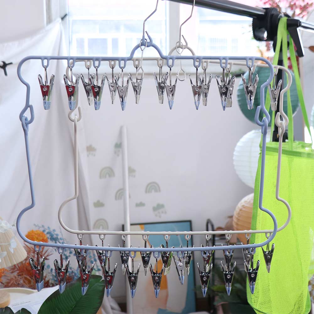 Folding Stainless Steel Clothespin Portable Clothes Drying Multifunctional Laundry Hanger  Balcony