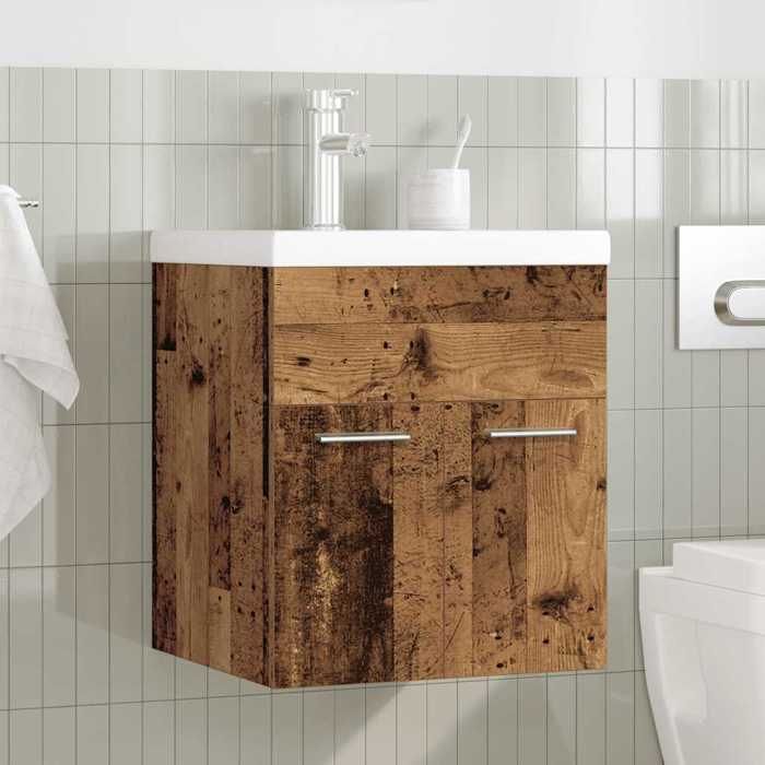 VidaXL Meuble lavabo avec bassin et robinet intégrés vieux bois, armoire lavabo de salle de bain, meuble de salle de bain, 3328905