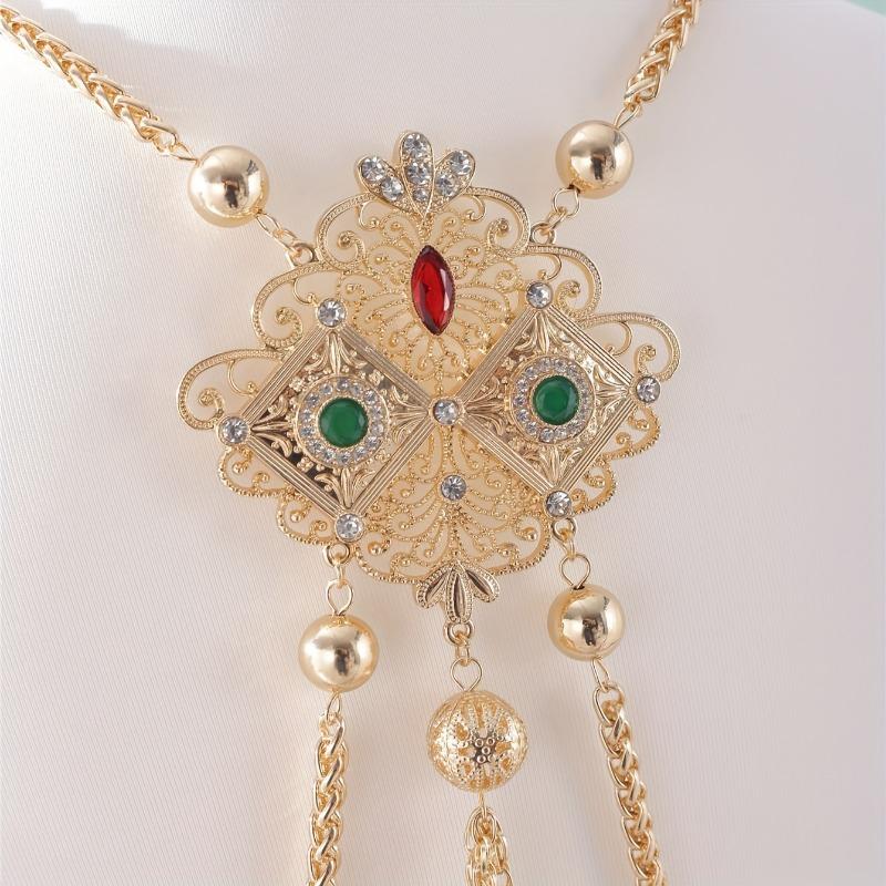 Ethnic Style Colorful Body Chain Jewelry, Rhinestone Inlaid Alloy Hollow Pattern Shoulder Chain, Women's Wedding Bridal Body Chain Jewelry Dress Up A