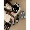 2025 Autumn and Winter New Rhinestone Square Buckle Flat-soled Single Shoes Celebrity Temperament Fashionable Shallow Mouth Velvet Warm Cotton Sh