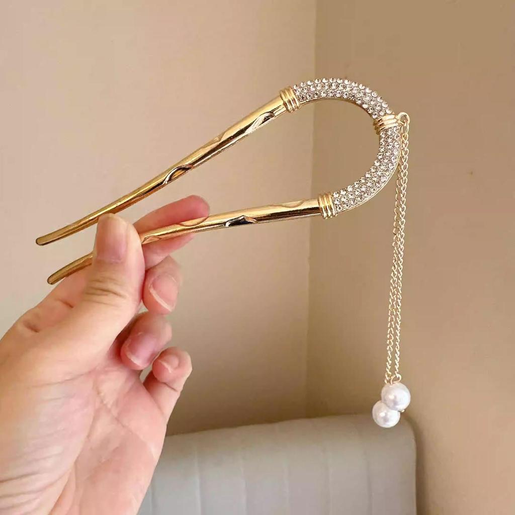 Elegant Pearl U-shaped Hairpin for Women - New Chinese Style Updo Accessory 2025