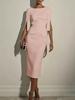 European and American New Solid Color Elegant Commuter Bead Slim Hip Dress Medium and Long Dress Women