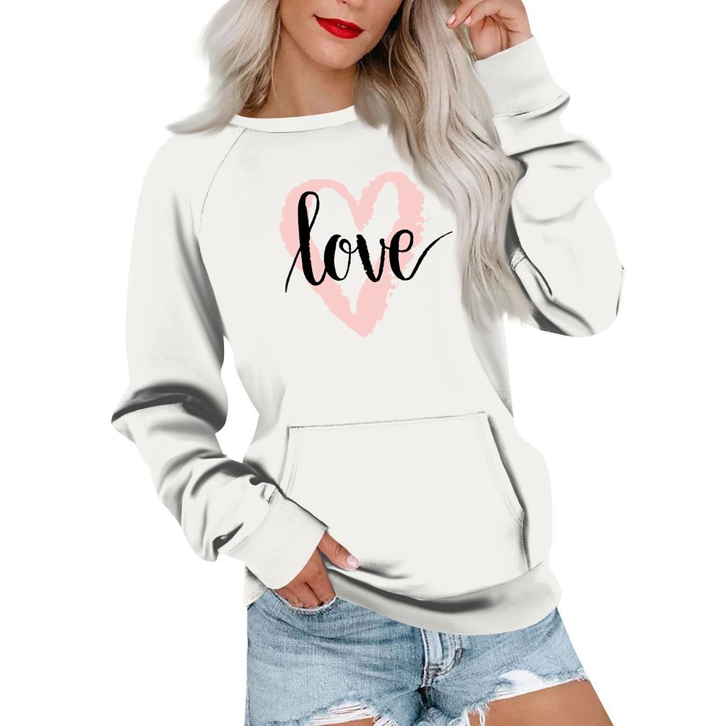 Women's Casual Valentine's Day Printed Pullover Plug Sleeve Sweatshirt With Pocket Top