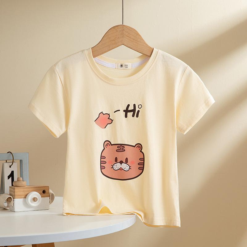 Boys' Children's Short-Sleeve T-shirt Baby Girls' Tops Summer Clothes Children's Wear Small Icon Pure Cotton Simple Style Clothes