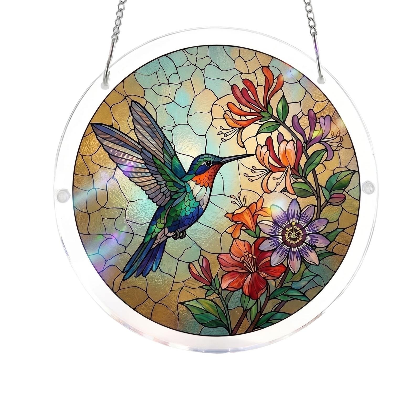 

Acrylic Sun Catcher Puzzle Hanging Decor with Floral Pattern Round Shape for Indoor Outdoor Window Wall Art Display One Size