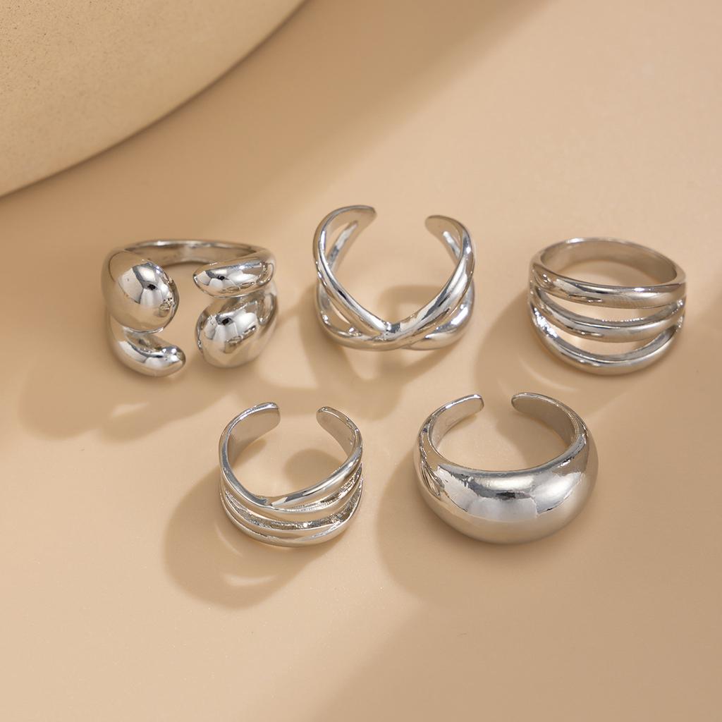 Simple Wide Face Geometric Chunky Ring Set for Women Men Irregularcross Hollow Open Rings Vacation Party Jewelry Charm Gold Silver Color